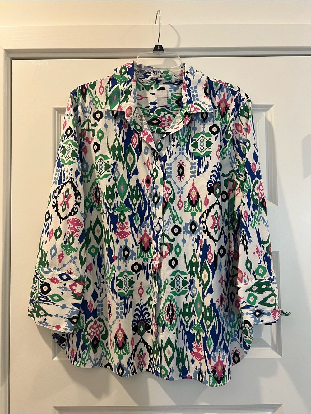 Chico’s Women's No-Iron Chic Stretch Multicolor Patterned Button-Up Size 3 / XL